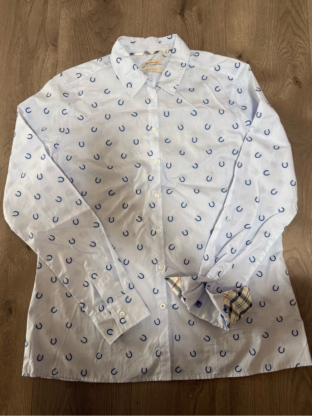 Barbour Daisyhill Blue Horseshoe Embroidered Cotton Shirt Size 10